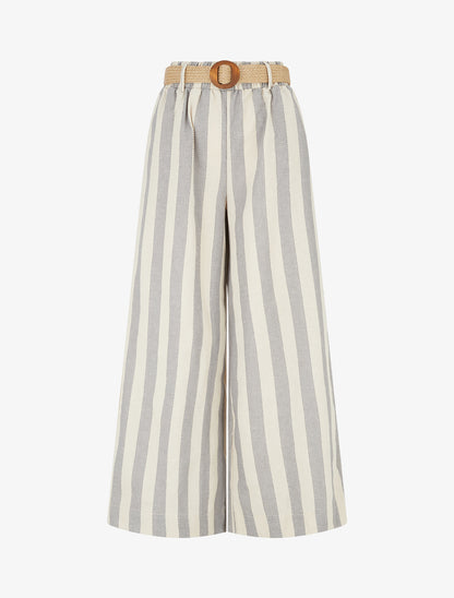 Pantalon élastiqué à imprimé rayures - Gris - 1