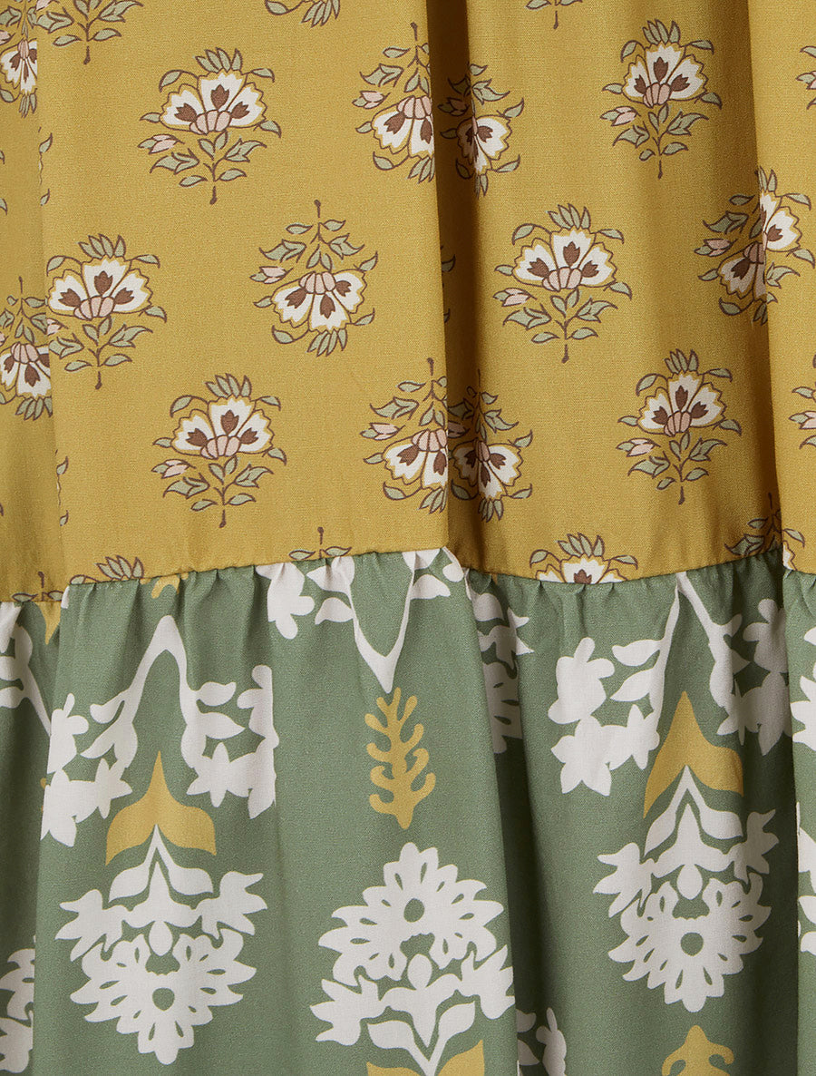 Robe longue sans manches à patchwork floral - Kaki - 3