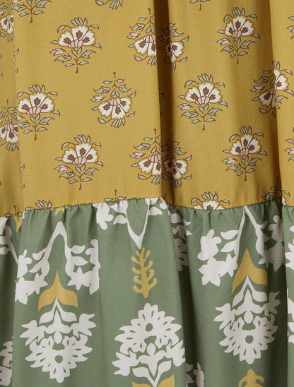 Robe longue sans manches à patchwork floral - Kaki - 3