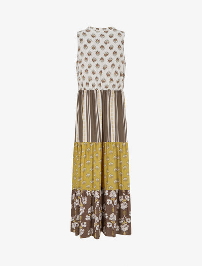 Robe longue sans manches à patchwork floral - Taupe - 2