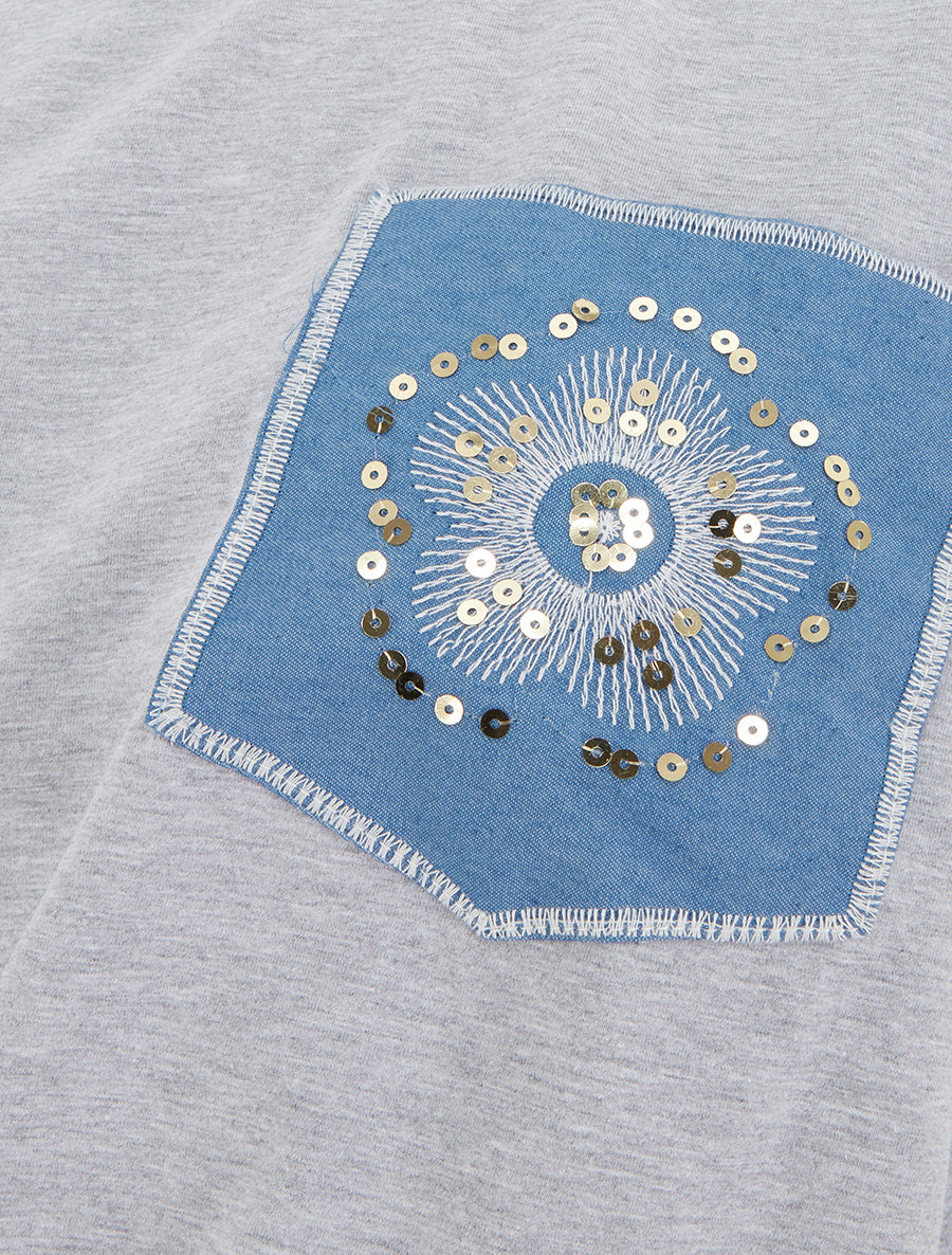 T-shirt à nouer à poche fantaisie - Gris - 3