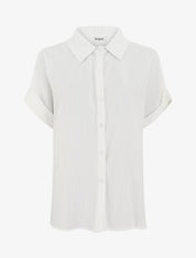 Chemise ample manches courtes à fine rayures dorées - Blanc - 1