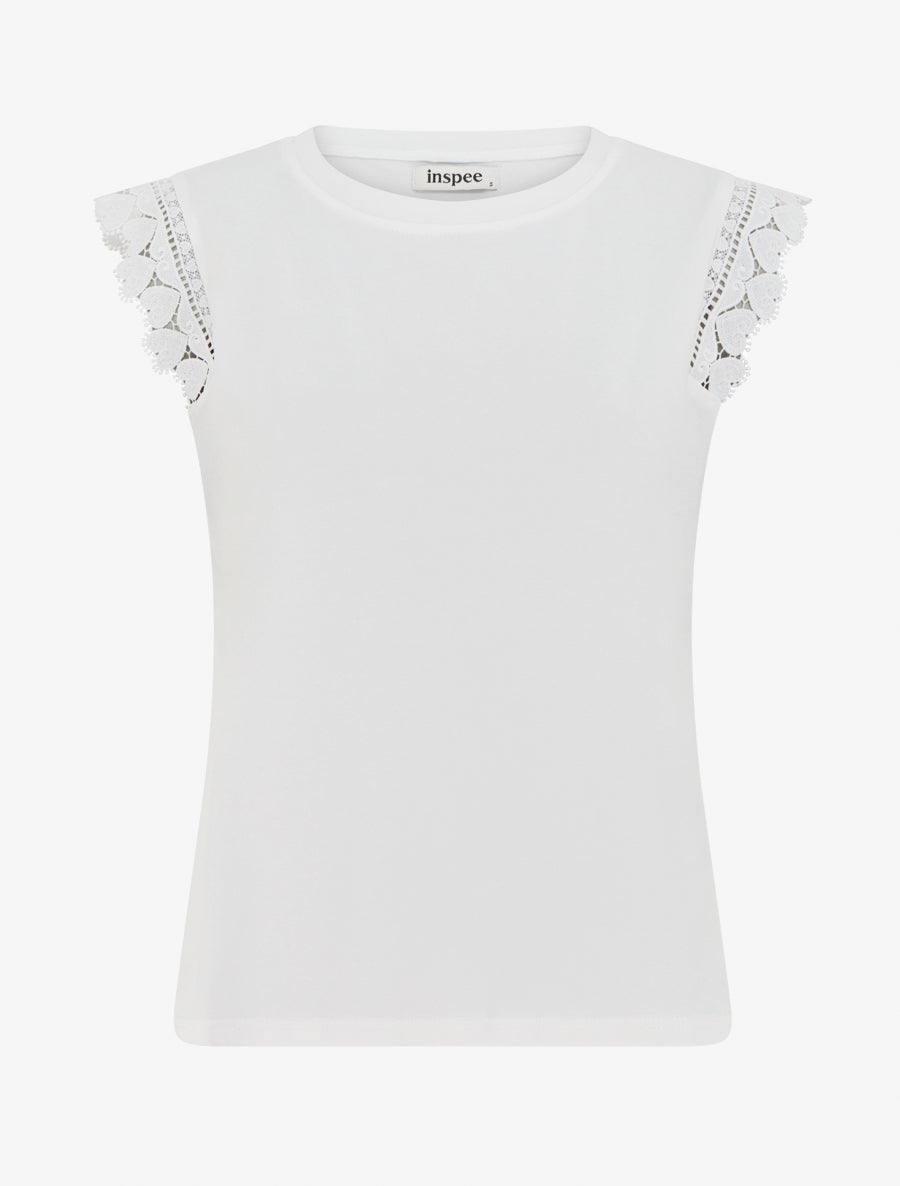 Top droit à épaules en dentelle - Blanc - 1