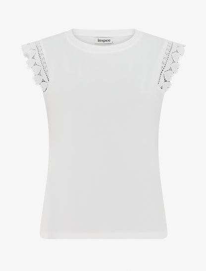 Top droit à épaules en dentelle - Blanc - 1