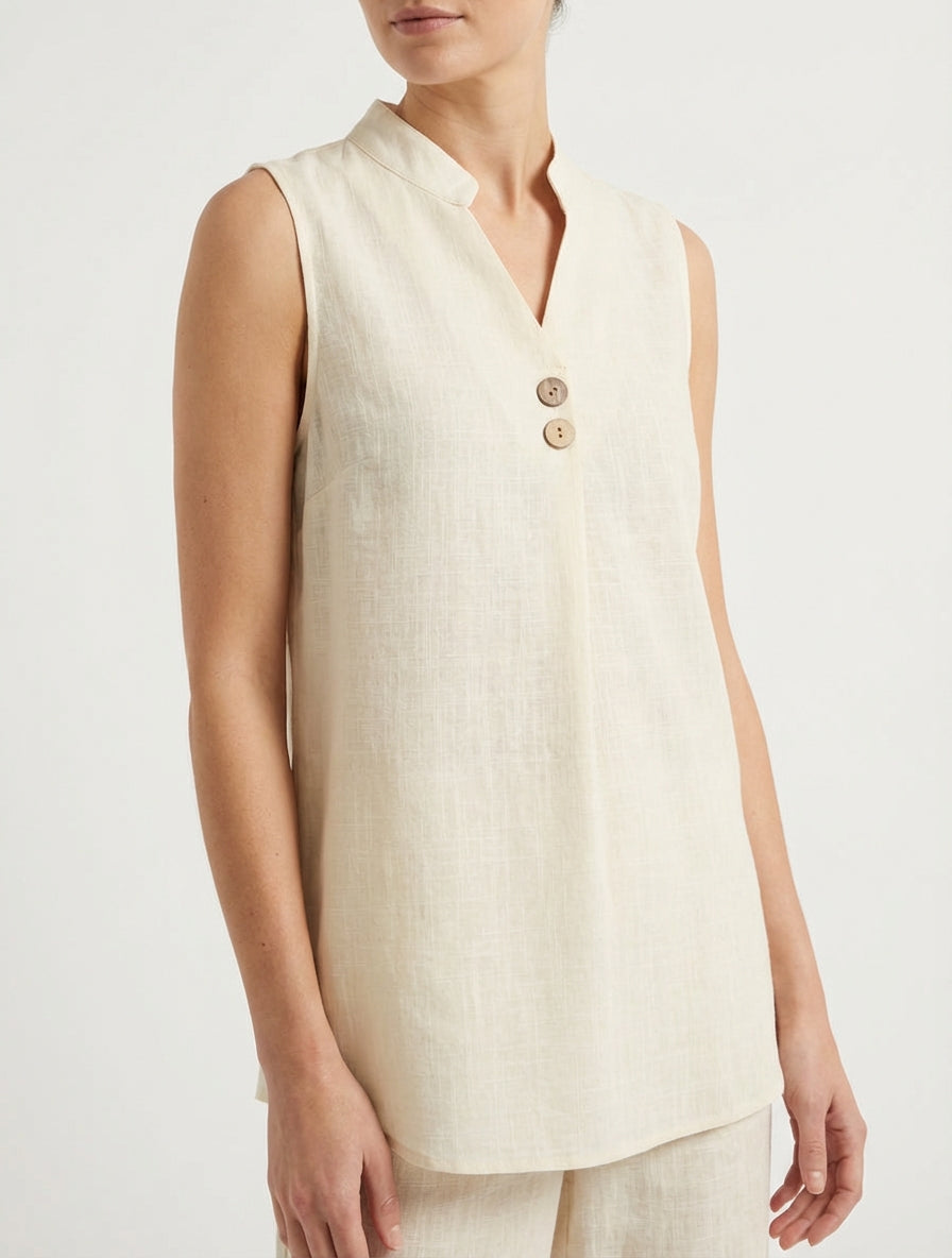 Top dritto senza maniche in misto lino - Beige