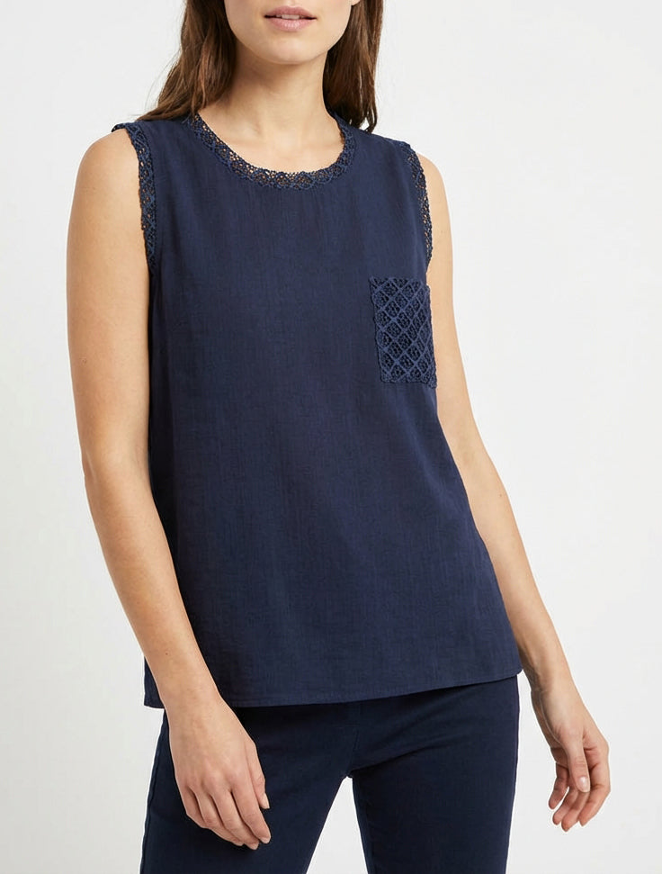 Top senza maniche dritto con tasca in crochet - Marina