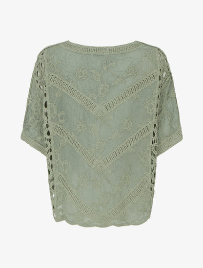 Top ample brodé à manches courtes - Kaki - 2