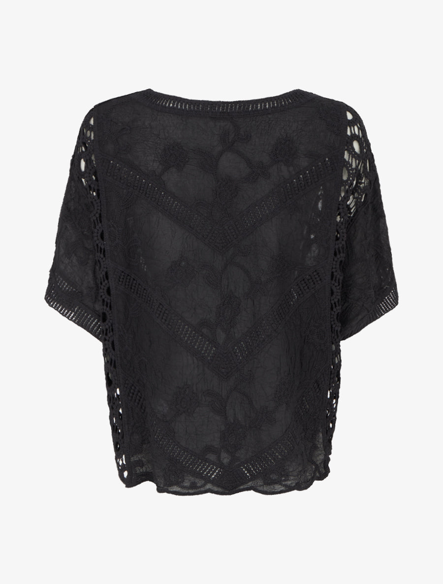 Top ample brodé à manches courtes - Noir - 2