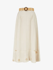 Jupe longue évasée à bords brodés - Beige - 1