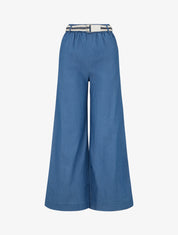 Pantalon ample à taille haute ceinturée - Bleu denim - 1