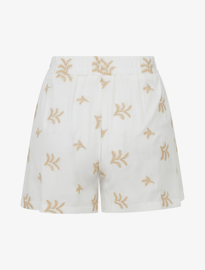 Short droit élastiqué à broderies fantaisies - Blanc - 2