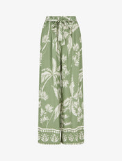 Pantalon élastiquée fluide imprimé feuillage - Kaki - 1