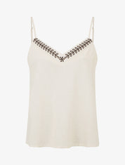 Caraco en lin mélangé à col brodé - Beige - 1