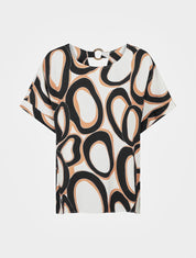 Top ample manches courtes imprimé stylisé - Noir - 1