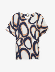 Top ample manches courtes imprimé stylisé - Marine - 1