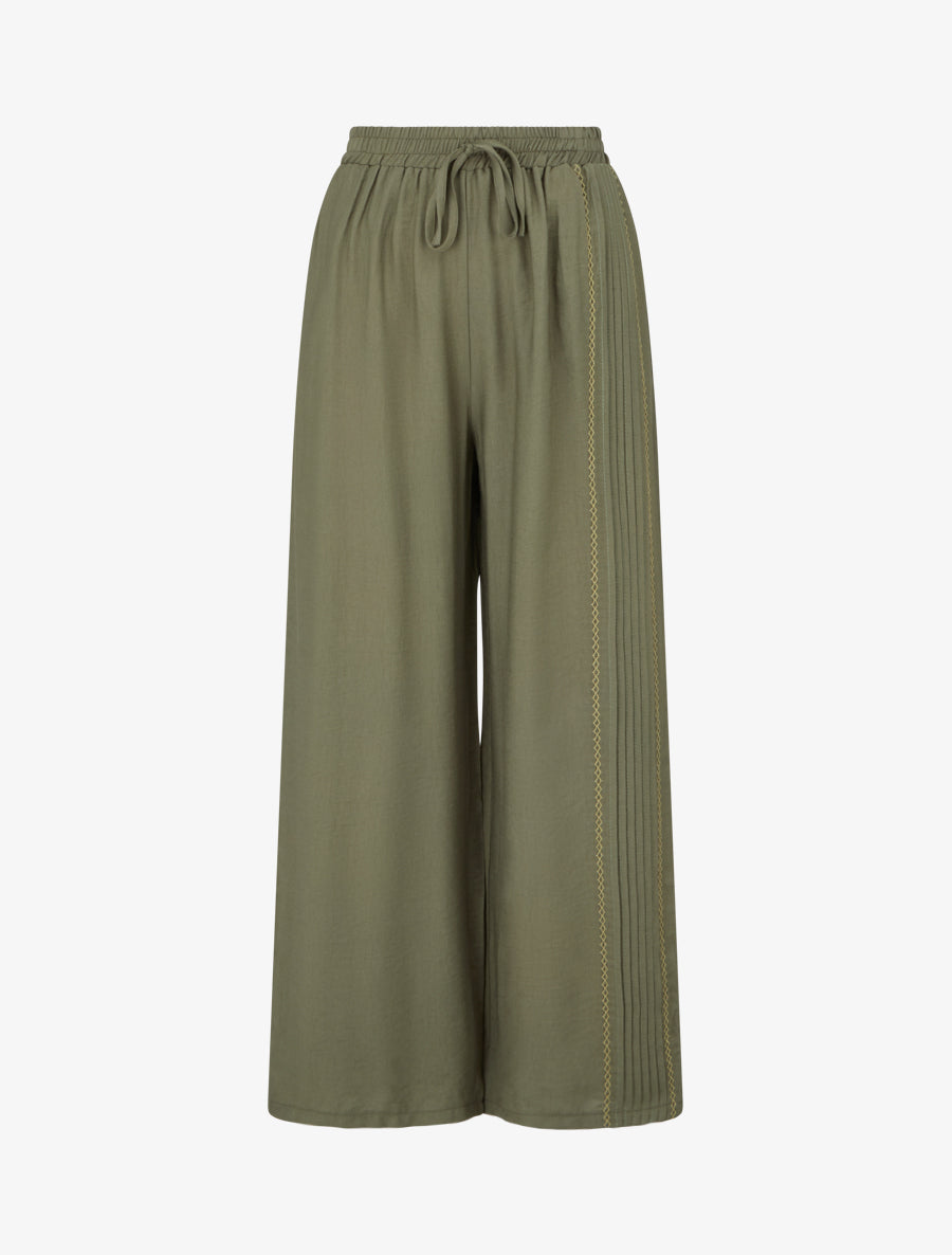 Pantalon ample à détail plissé - Kaki - 1