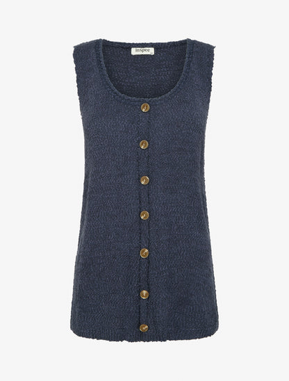 Débardeur en maille style peau de mouton - Marine - 1