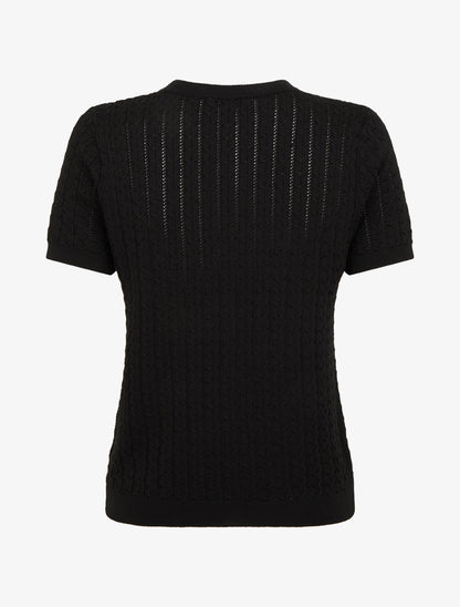 Pull uni ajouré à manches courtes - Noir - 2