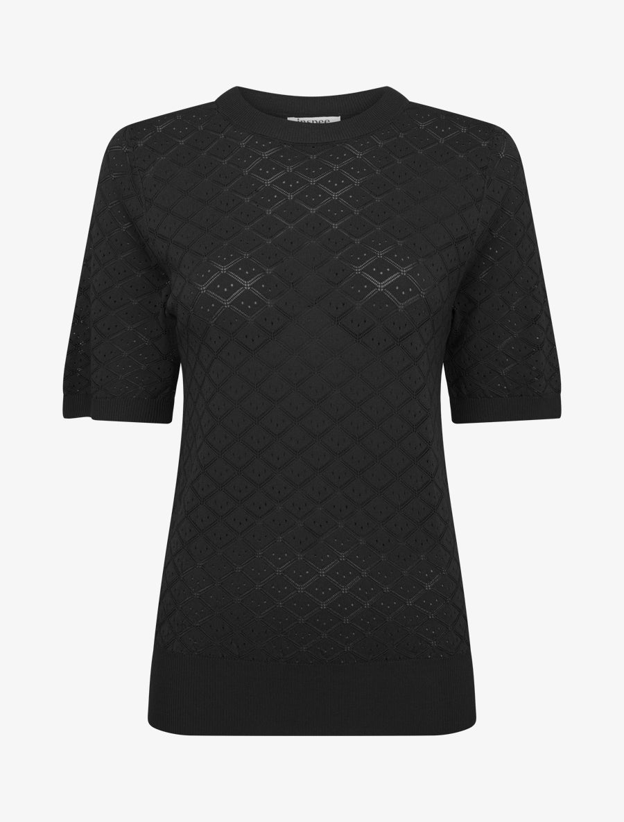 Pull fin à motifs losanges ajourés - Noir - 1