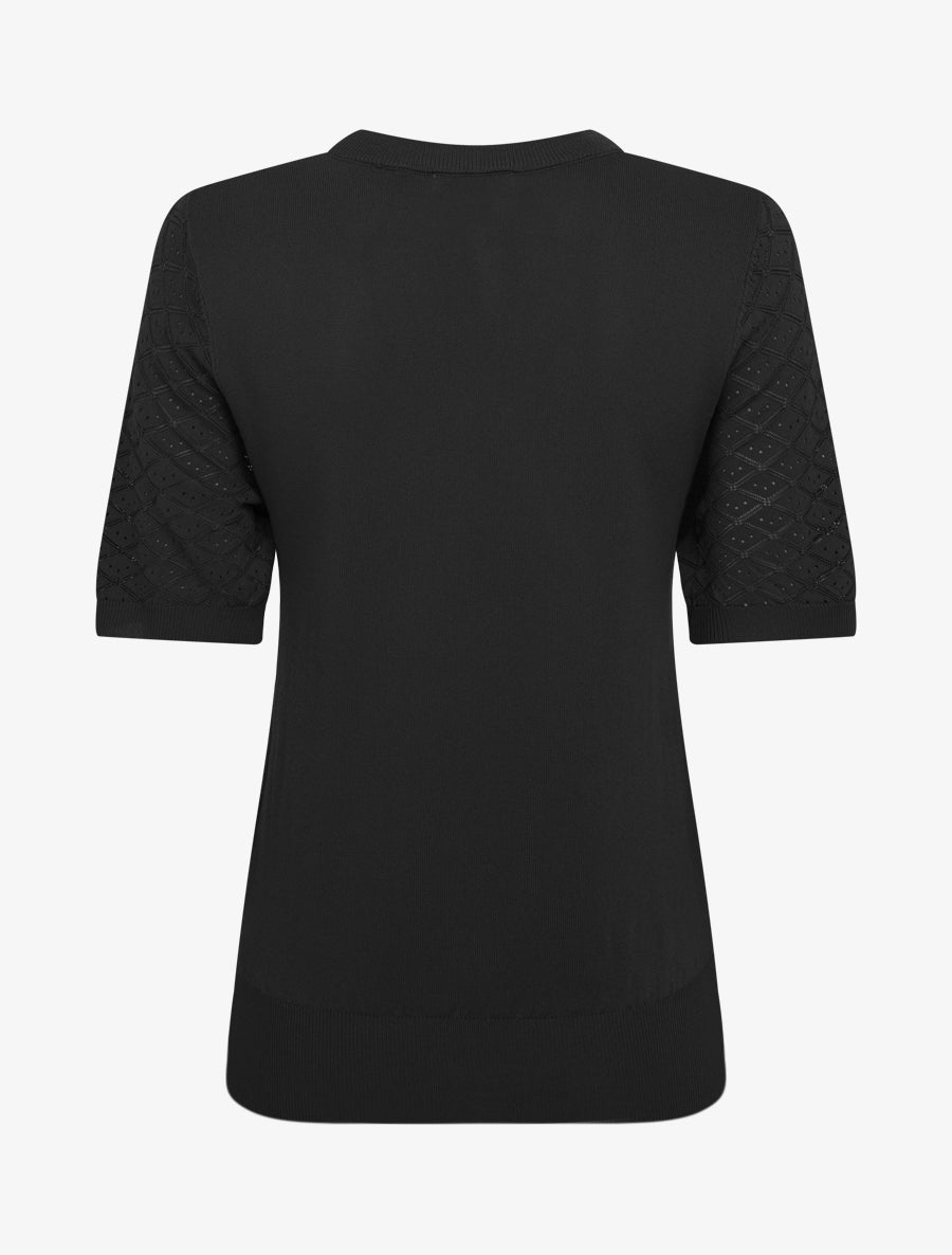 Pull fin à motifs losanges ajourés - Noir - 2