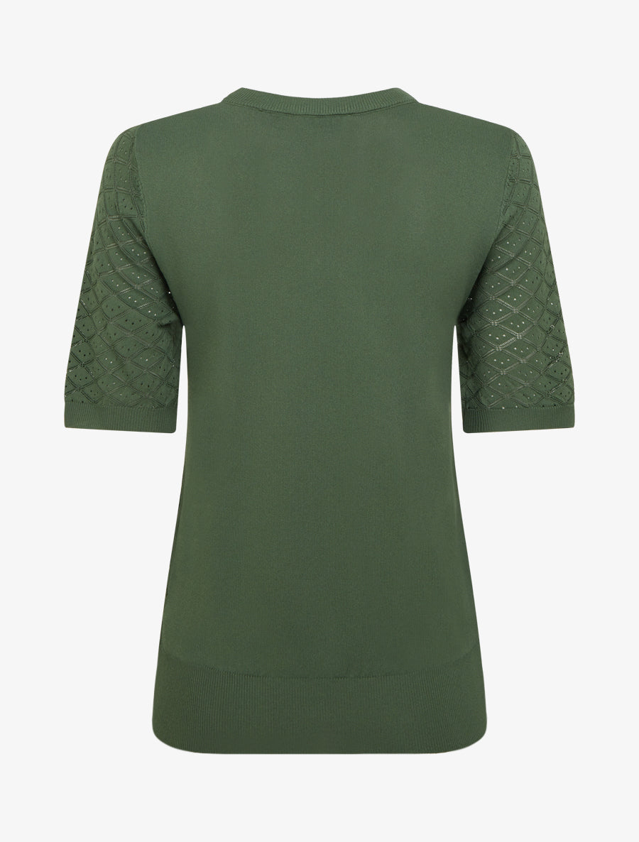 Pull fin à motifs losanges ajourés - Kaki - 2