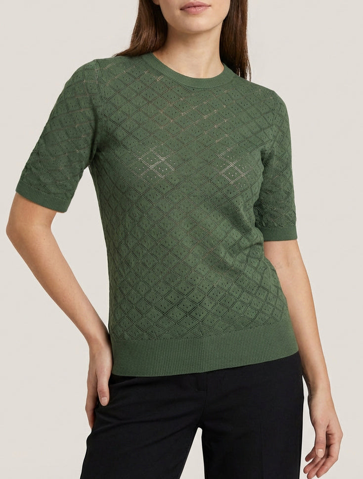 Maglione leggero con motivo a rombi traforati - Cachi