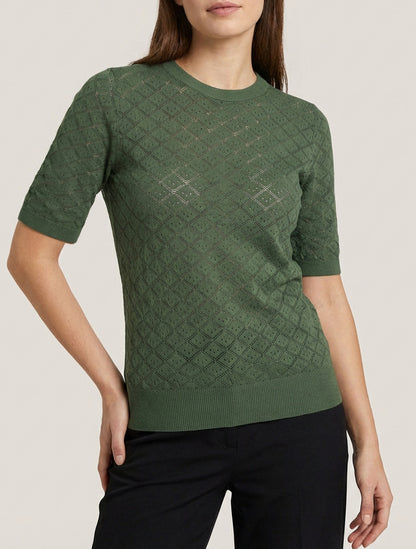 Maglione leggero con motivo a rombi traforati - Cachi