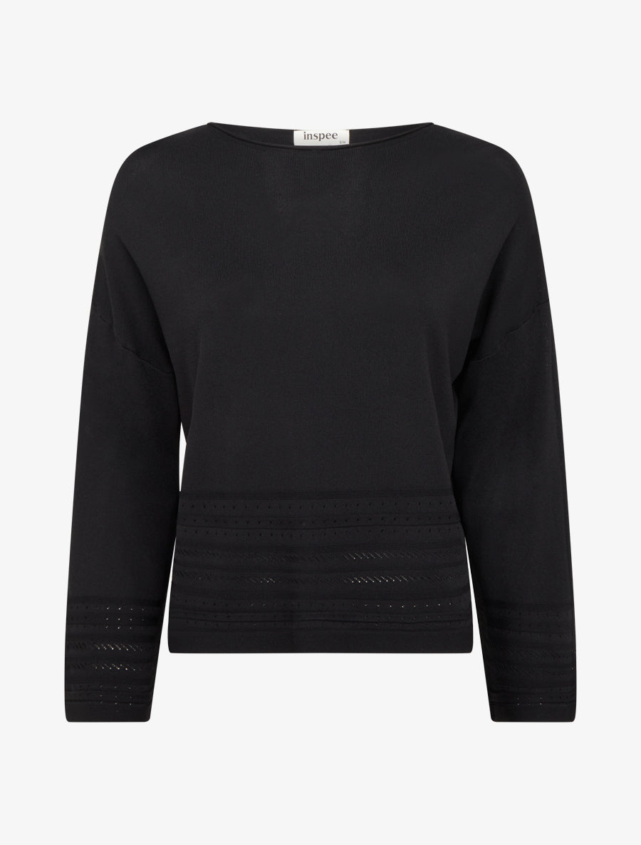 Top droit en maille à bords fantaisie - Noir - 1