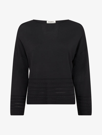 Top droit en maille à bords fantaisie - Noir - 1