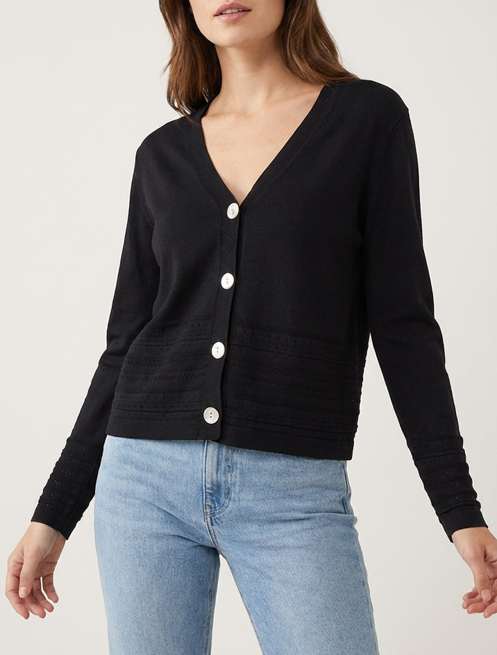 Cardigan sottile con collo a V - Nero