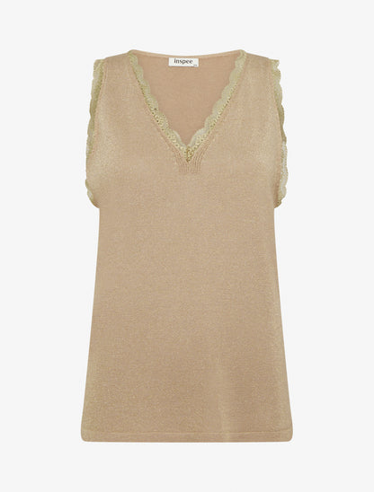 Débardeur en maille irisée à dentelle - Taupe - 1