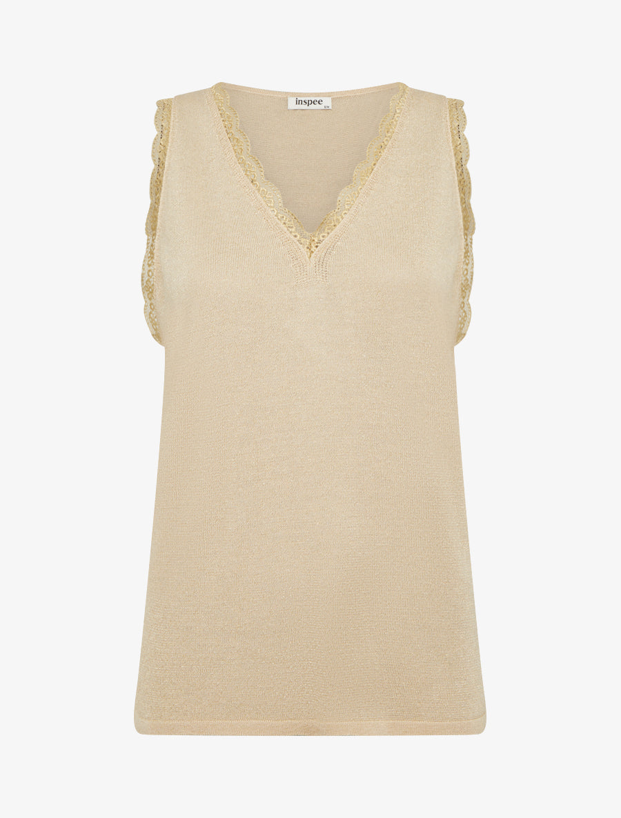 Débardeur en maille irisée à dentelle - Beige - 1