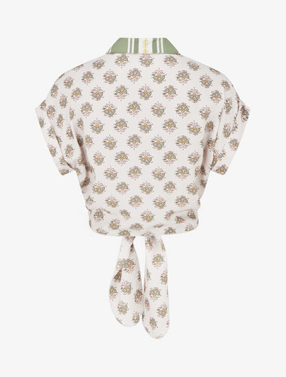 Chemise courte à nouer imprimé floral - Vert olive - 2