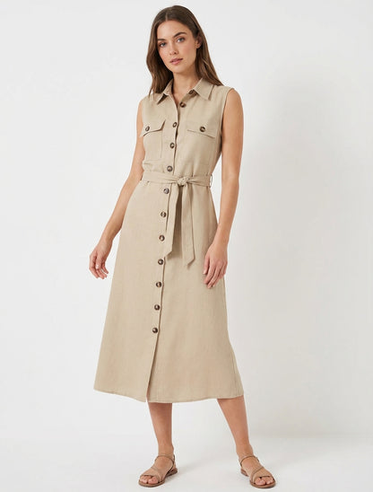 Abito camicia dritto senza maniche - Beige
