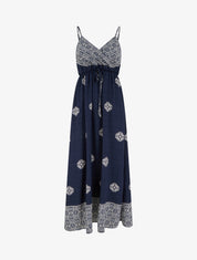 Robe longue bohème imprimé arabesque - Marine - 1