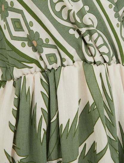 Robe longue imprimé feuillage à manches courtes - Vert - 3