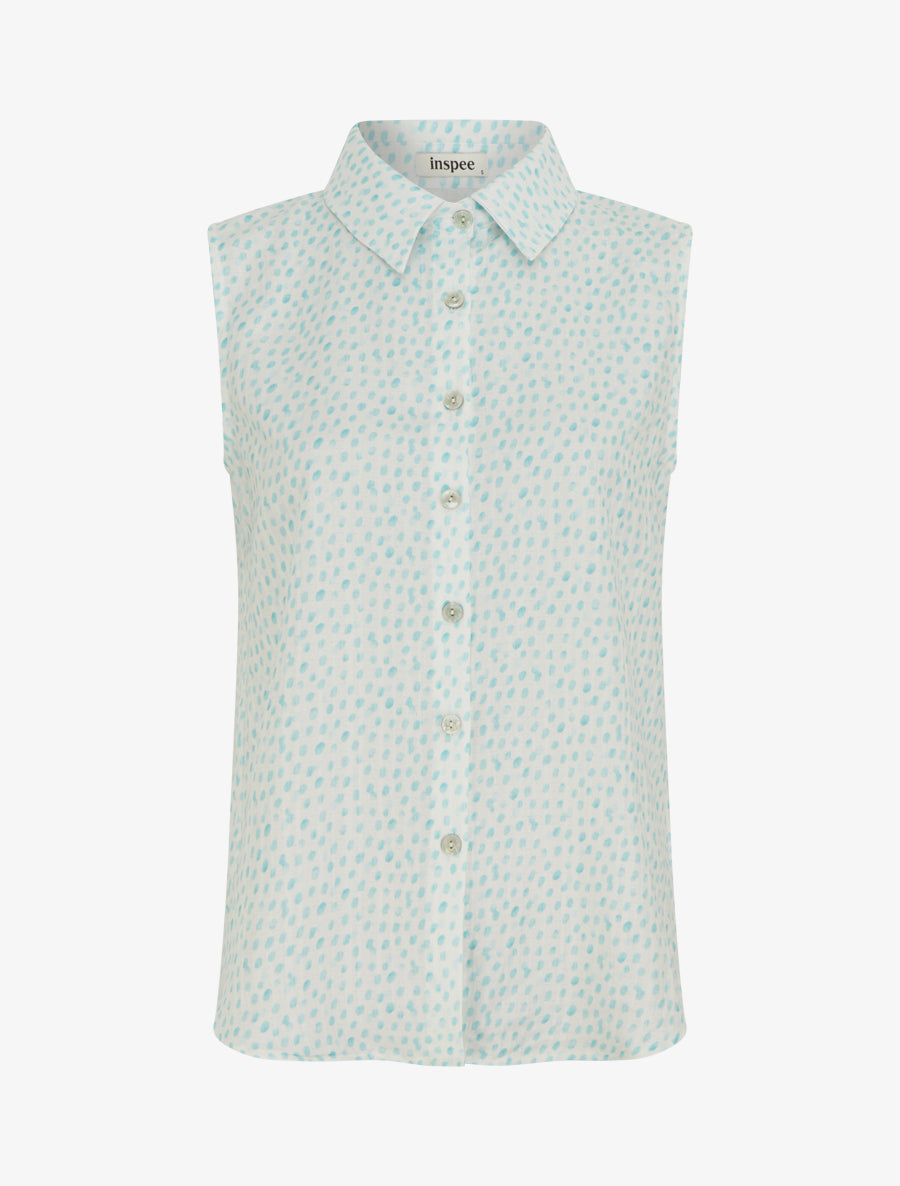 Top sans manches imprimé à pois - Turquoise - 1