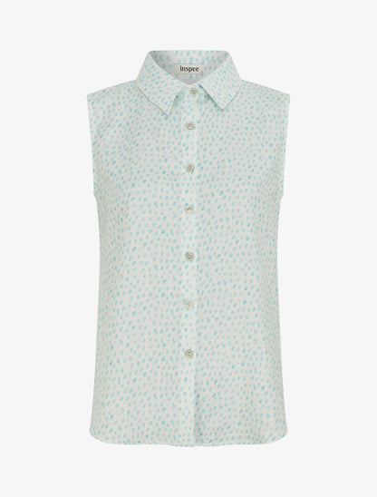 Top sans manches imprimé à pois - Turquoise - 1