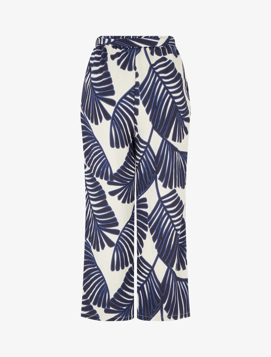 Pantalon droit motif feuillage - Marine - 2