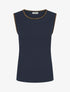 T-shirt uni sans manches à détail broderies - Marine - 1
