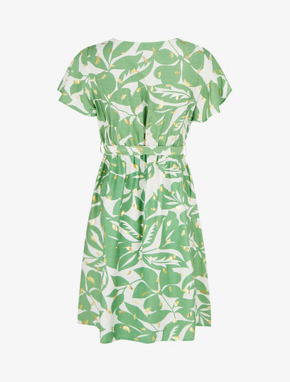 Robe mi-longue imprimé feuilles et irisée - Vert - 2