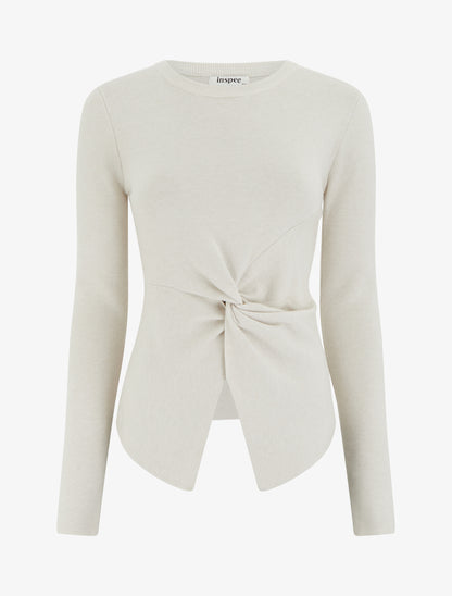 Pull droit à manches longues et noeud torsadé - Beige - 1