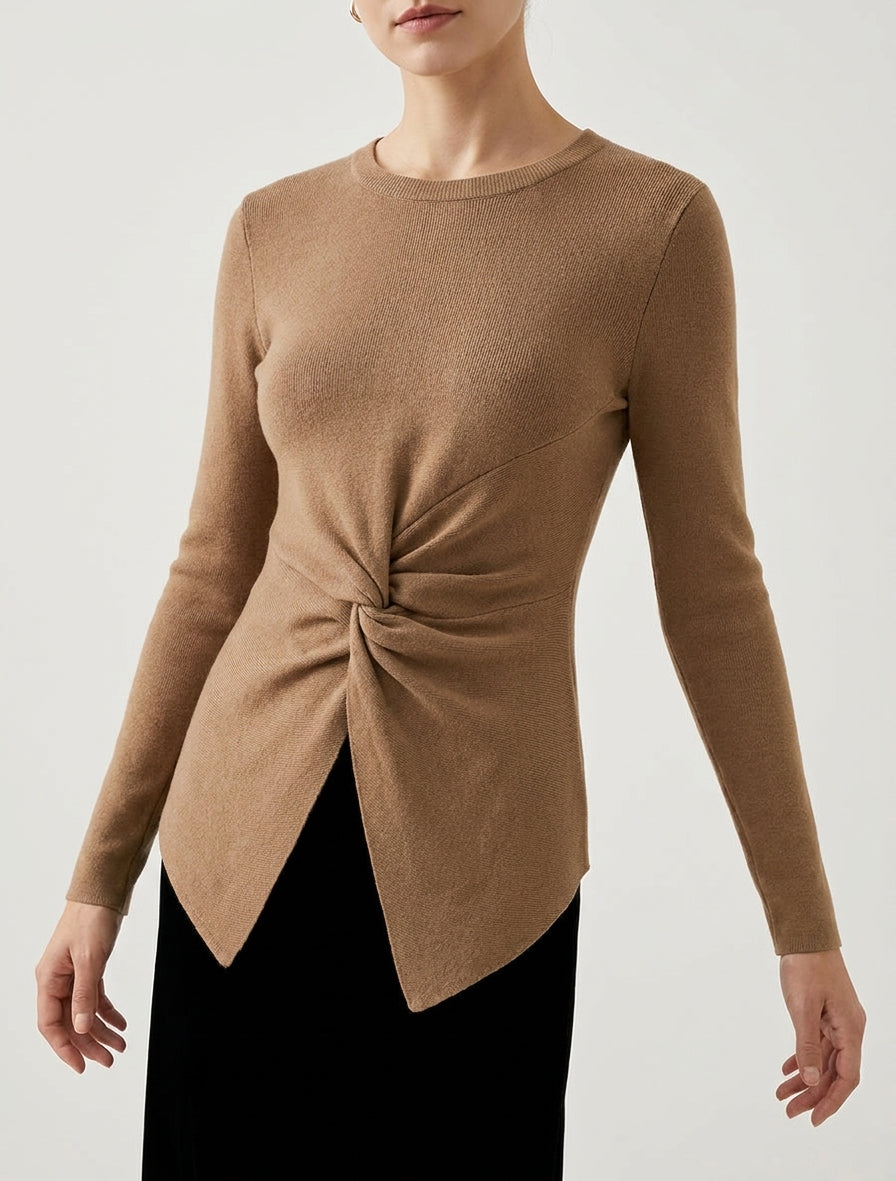 Maglia dritta a maniche lunghe con nodo intrecciato - Chameau