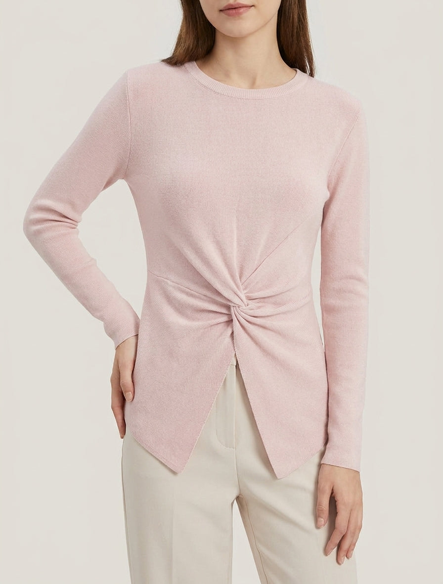 Maglia dritta a maniche lunghe con nodo intrecciato - Rosa