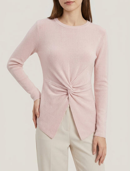 Maglia dritta a maniche lunghe con nodo intrecciato - Rosa