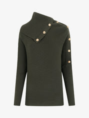 Pull uni à col roulé stylisé - Kaki - 1