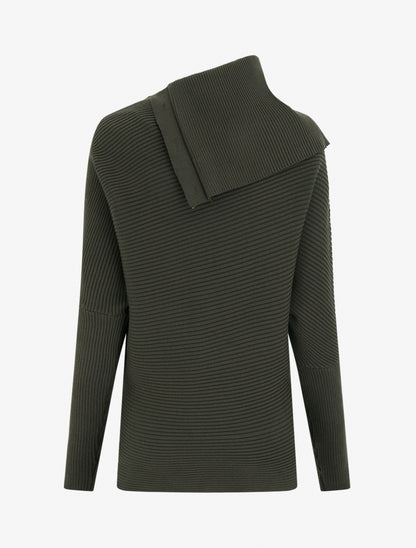 Pull uni à col roulé stylisé - Kaki - 2
