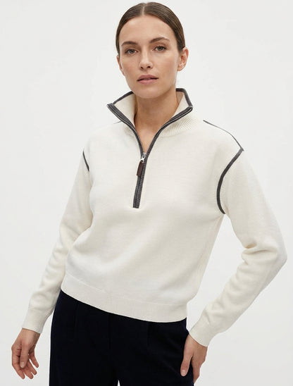 Maglione dritto con collo alto con zip. - Bianco