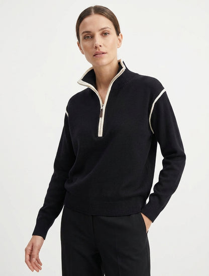 Maglione dritto con collo alto con zip. - Nero