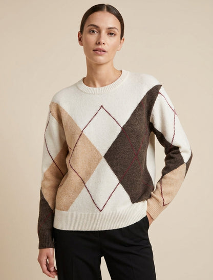 Maglione in maglia a blocchi di colore. - Beige